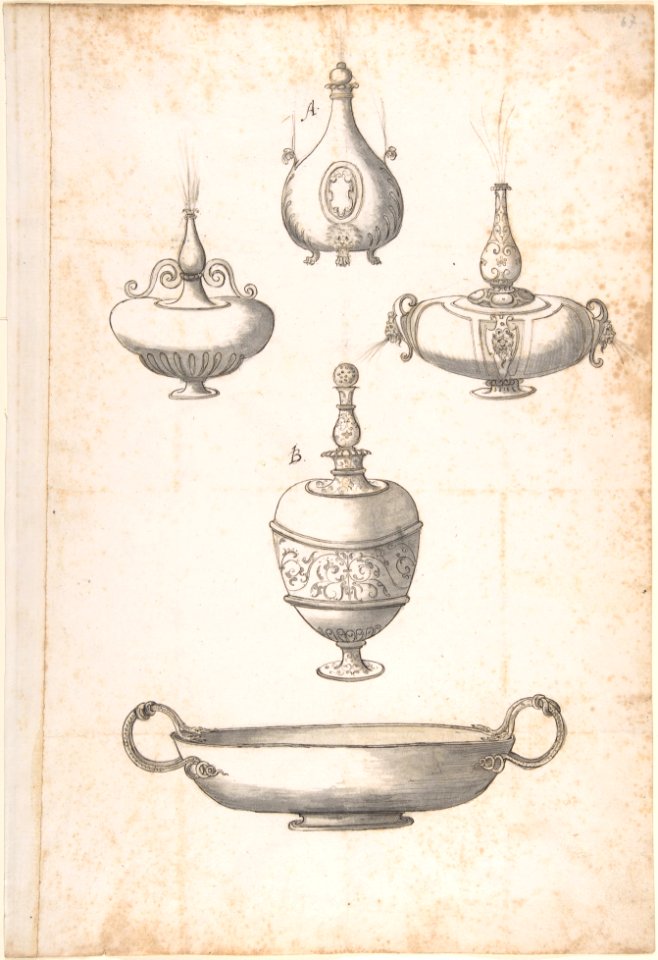 Design for Shallow Two Handled Dish and Four Perfume Bottles MET DP801821. Free illustration for personal and commercial use.