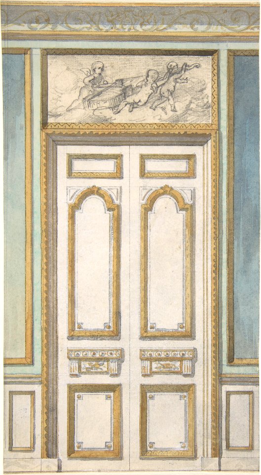 Design for Single Door and Overdoor Panel with Cupids Bearing a Violin MET DP807055