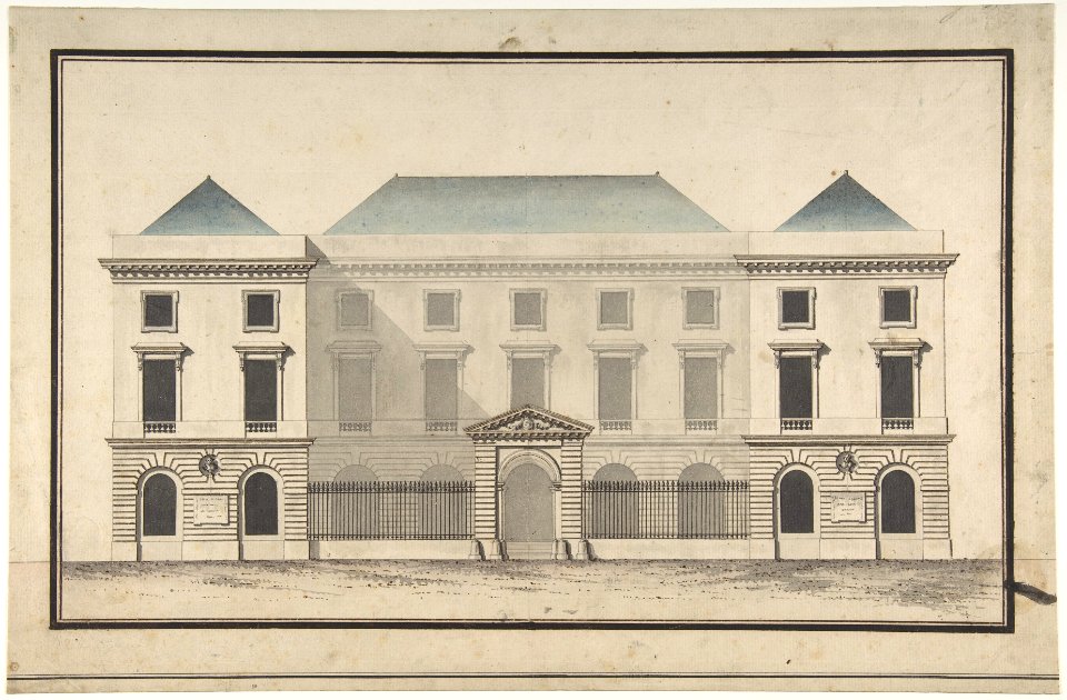 Design for the Collège de France, Paris- Elevation of Court Front Showing Entrance Screen MET DP809680