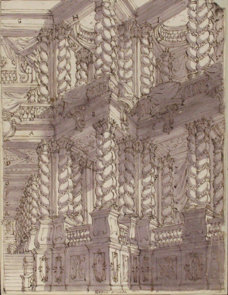 Design for Stage Set with Double Storey of Torqued Columns and Balustrades. MET 1971.513.61