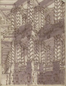 Design for Stage Set with Double Storey of Torqued Columns and Balustrades. MET 1971.513.61
