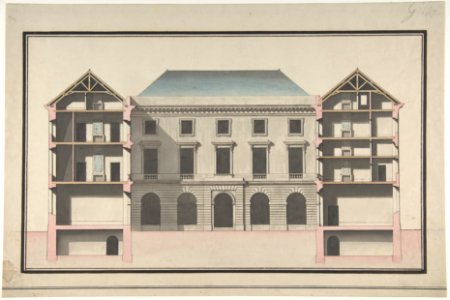 Design for the Collège de France, Paris- Elevation of Court Front with Traverse Sections Through Side Court Wings MET DP809679