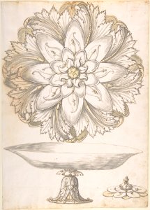 Design for Single Footed Dish with Cover Shaped like Flower and Foliage MET DP801832