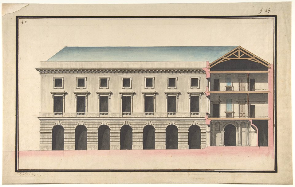 Design for the Collège de France, Paris- Elevation of the Wings of the Court with a Transverse Section through Main Front MET DP809678