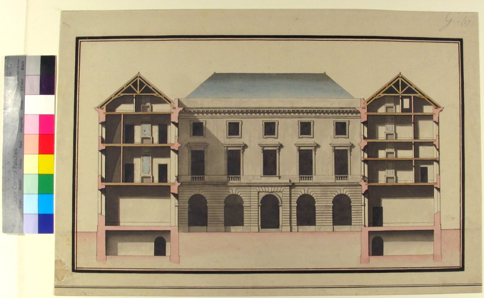 Design for the Collège de France, Paris- Elevation of Court Front with Traverse Sections Through Side Court Wings MET 1970.736.2