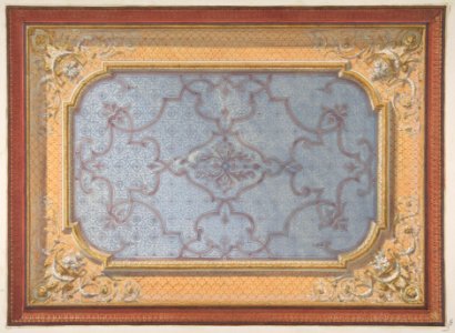 Design for the decoration of a ceiling with urns, swags, and portrait medallions in the four corners MET DP811311