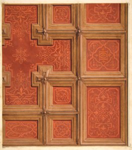 Design for the decoration of a coffered ceiling ornamented with the name "Racine" and entwined letters- DD MET DP811578
