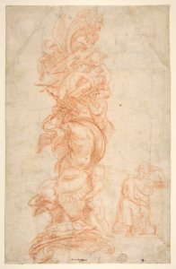 Design for the Decoration of a Pilaster (recto); Putti with Trophies and Seated Figure with Child (verso) MET DP811186