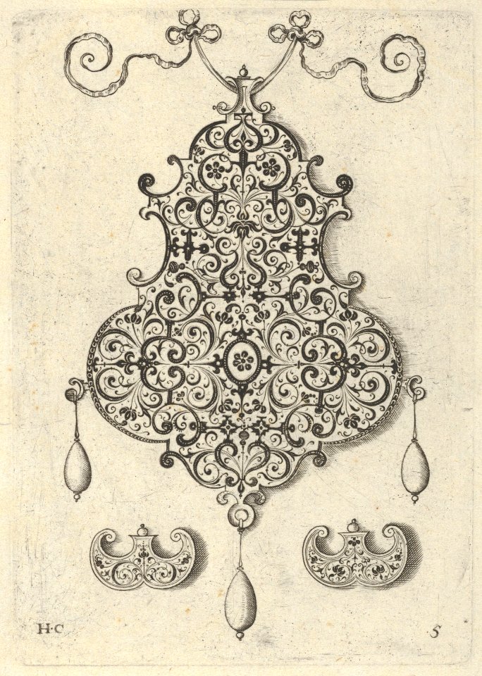 Design for the Verso of a Pendant with an Oval Motif Between Strapwork, Theodoor Galle, 1604