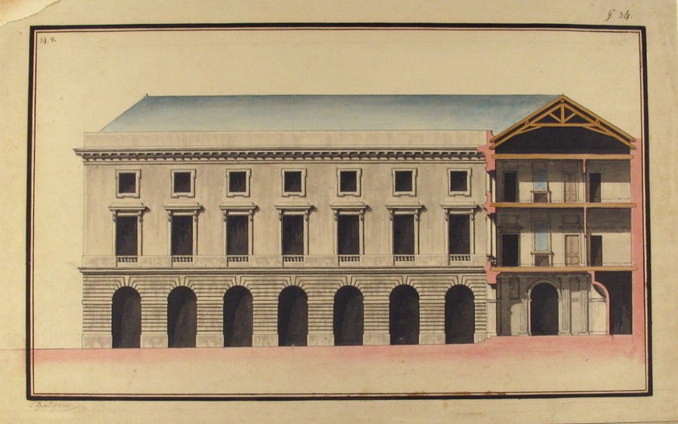 Design for the Collège de France, Paris- Elevation of the Wings of the Court with a Transverse Section through Main Front MET 1970.736.3