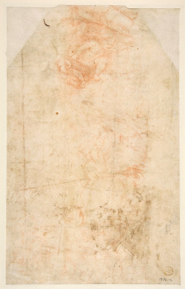 Design for the Decoration of a Pilaster (recto); Putti with Trophies and Seated Figure with Child (verso) MET DP811187