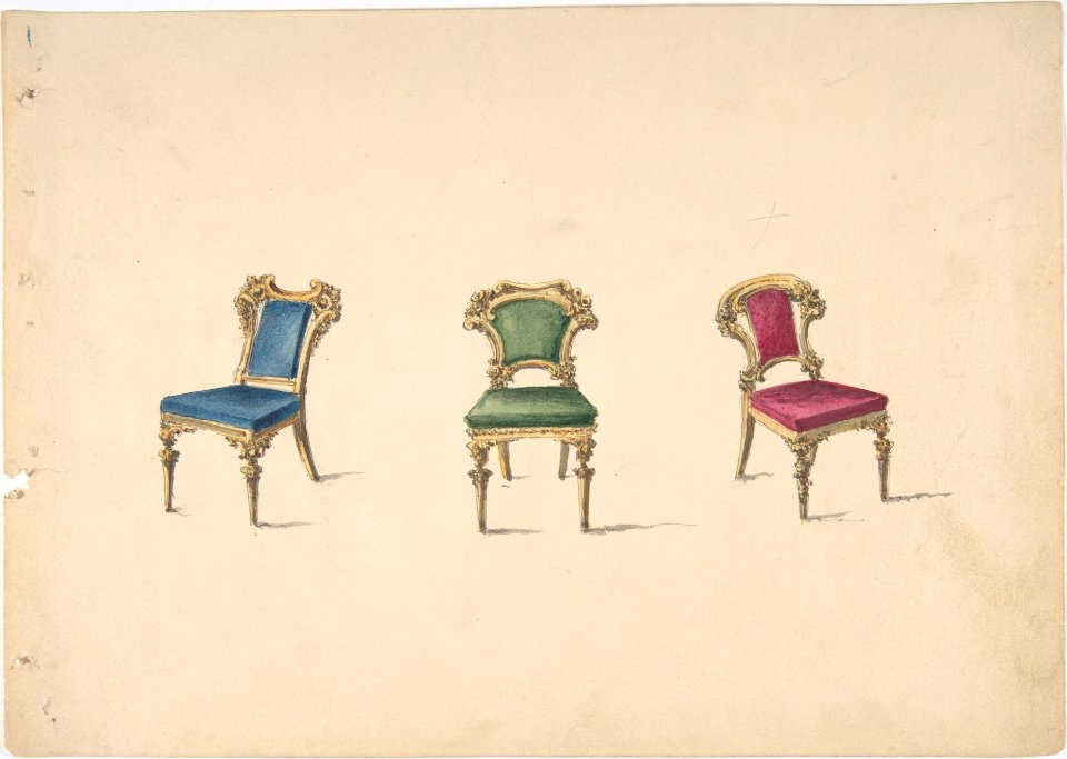 Design for Three Chairs with Blue, Green and Red Upholstery MET DP807160