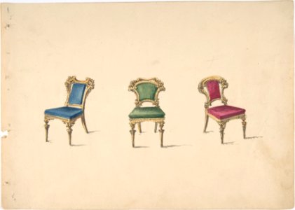 Design for Three Chairs with Blue, Green and Red Upholstery MET DP807160. Free illustration for personal and commercial use.
