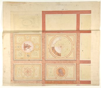 Design for the decoration of the ceiling of a vestibule in painted panels with roman key borders MET DP811415