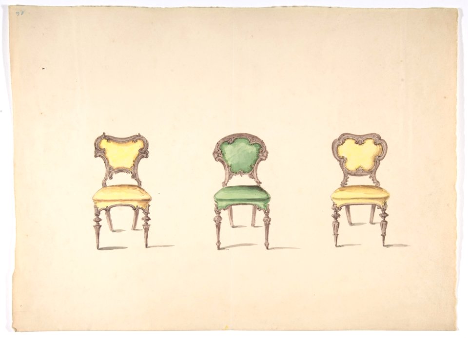 Design for Three Chairs Upholstered in Green and Yellow MET DP807173