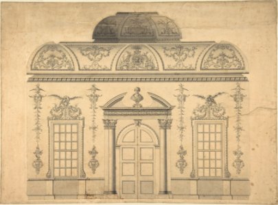 Design for the Decoration of the Window Door Wall of a Rococo Room with a Coved Ceiling and Coved Central Fanlight (Section) MET DP805932