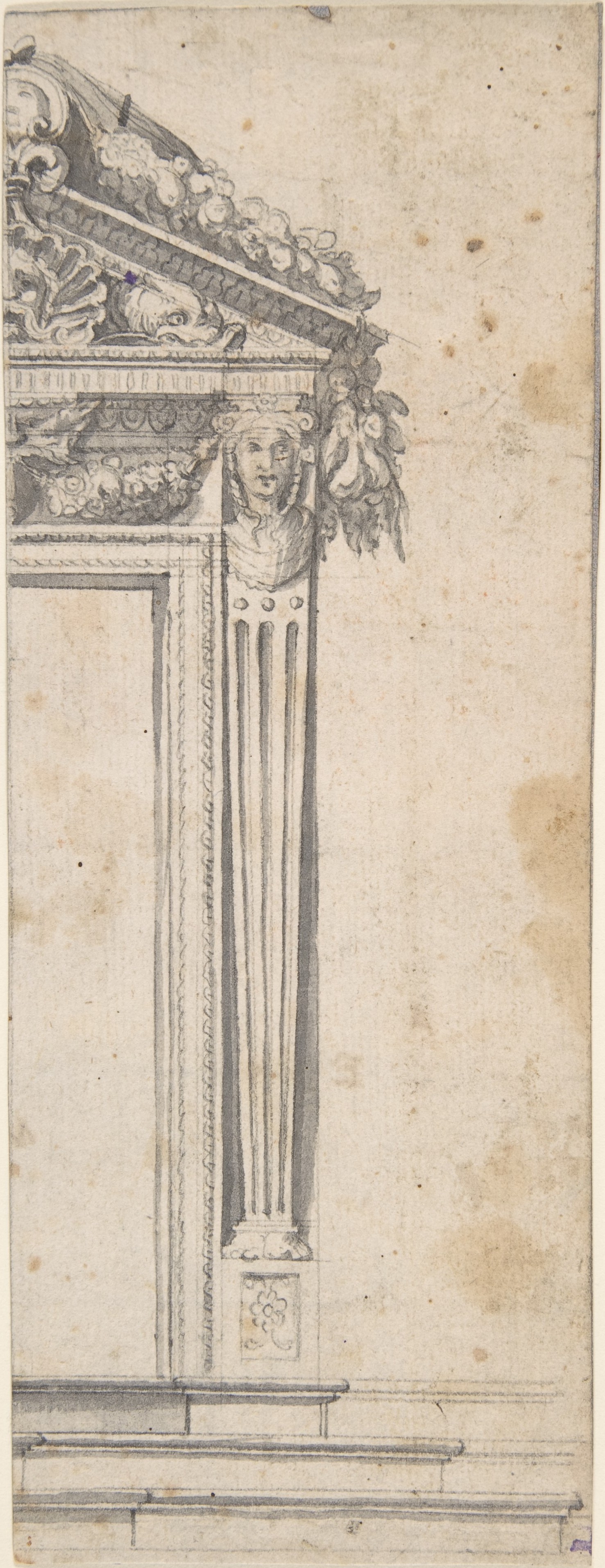 Design for the Right Side of a Door with Pediment and Fluted Pilasters MET DP802618