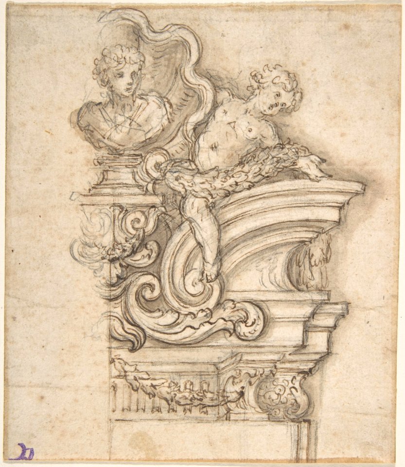 Design for the Right Half of an Overdoor Decoration with a Bust MET DP809727