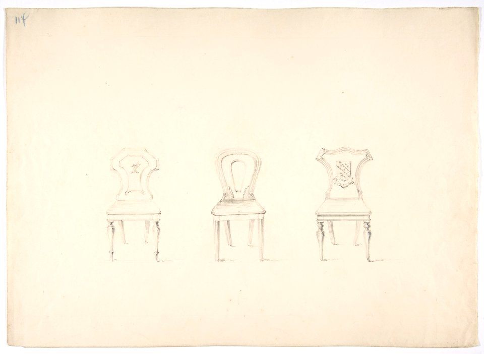 Design for Three Chairs, Two with Armorial Ornament on Backs MET DP807178
