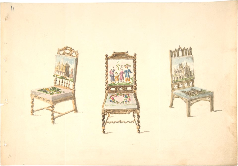 Design for Three Chairs with Pictorial Upholstery MET DP807154