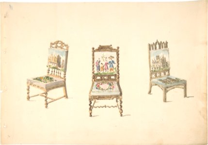 Design for Three Chairs with Pictorial Upholstery MET DP807154
