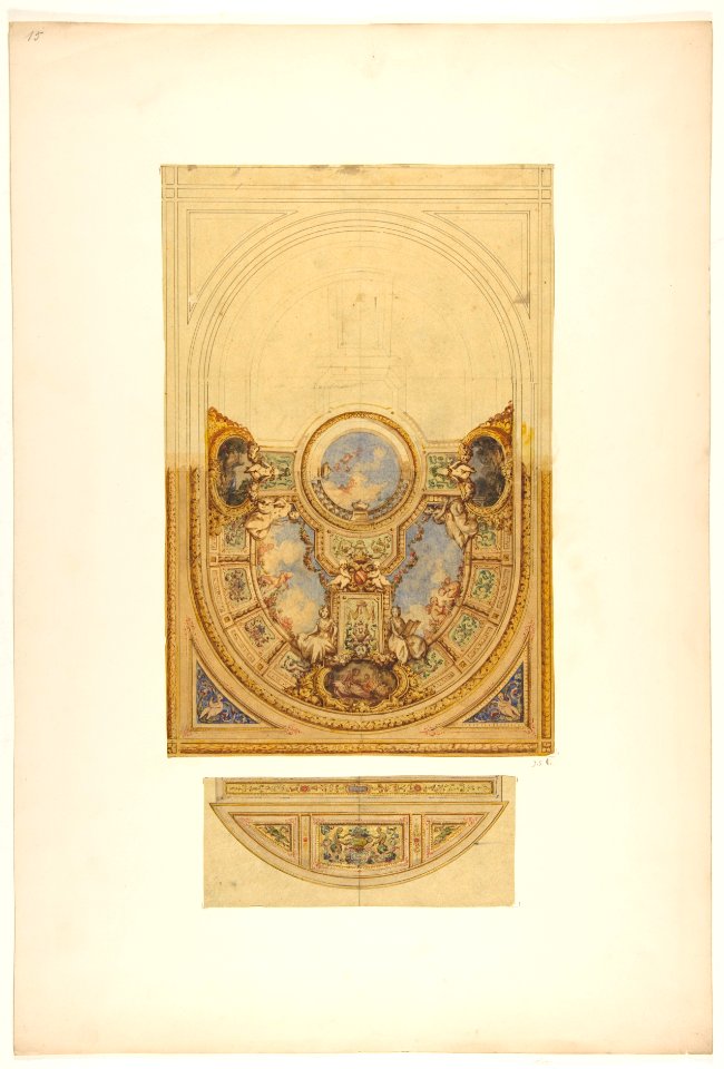 Design for the decoration of an oval ceiling with putti and garlands; with a detail of a lunette MET DP811569