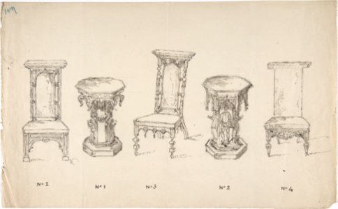 Design for Three Low Chairs and Two Pedestal Tables MET DP807148