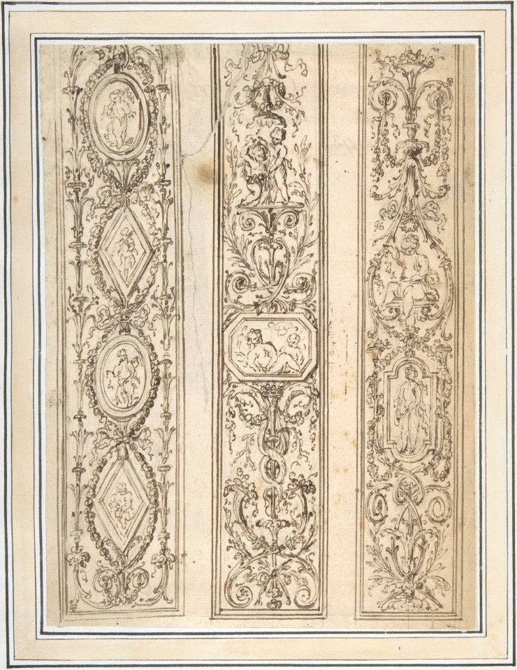 Design for Three Upright Panels of Ornament Arabesques MET DP808595