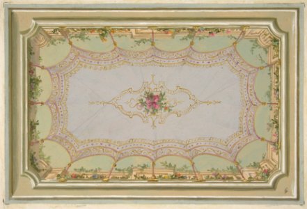 Design for the painted decoration of a ceiling with a trompe l'oeil canopy and roses MET DP811425