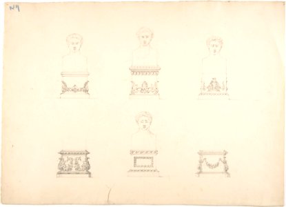 Design for Six Pedestals, Four Supporting Male Portrait Busts MET DP807269