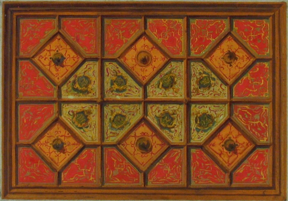 Design for the painted decoration of a coffered ceiling incorporating the initial- H MET 67.827.215