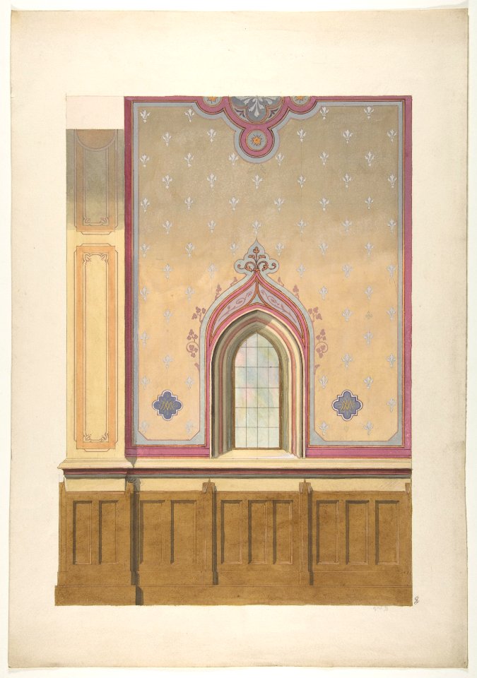Design for the painted decoration of a wall pierced by an arched window MET DP811211