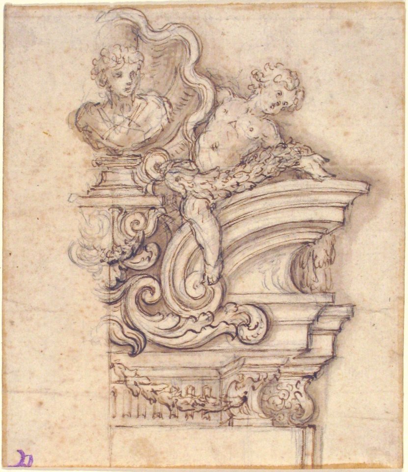 Design for the Right Half of an Overdoor Decoration with a Bust MET 52.570.232