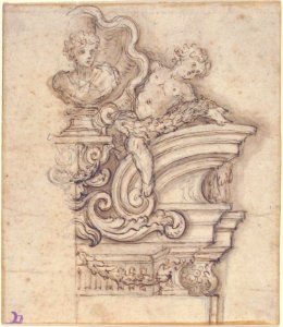 Design for the Right Half of an Overdoor Decoration with a Bust MET 52.570.232