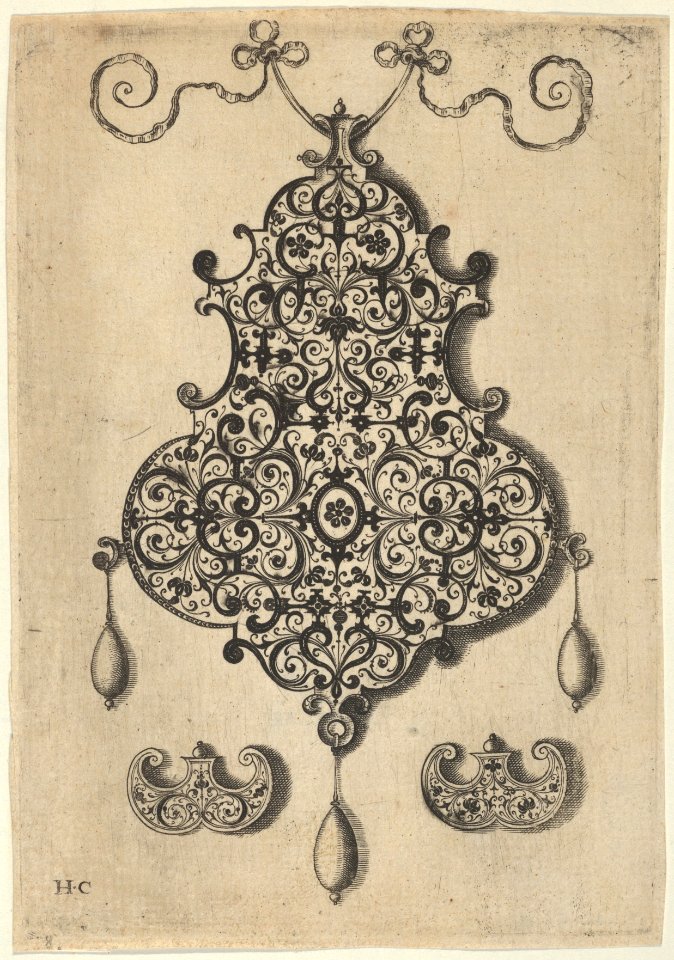 Design for the Verso of a Pendant with an Oval Motif Between Strapwork, Jan Collaert (I), before 1573