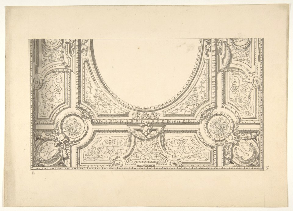 Design for the painted decoration of a ceiling with the monogram- M MET DP811235