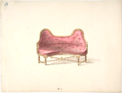 Design for a Double Hump-backed Sofa with Turned Legs and Arms, with Red Tufted Upholstery MET DP807191
