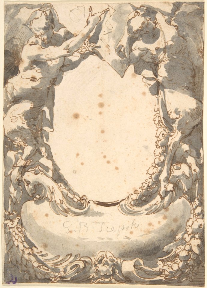 Design for a Double Cartouche flanked by Satyrs (Frontispiece?) MET DP803185
