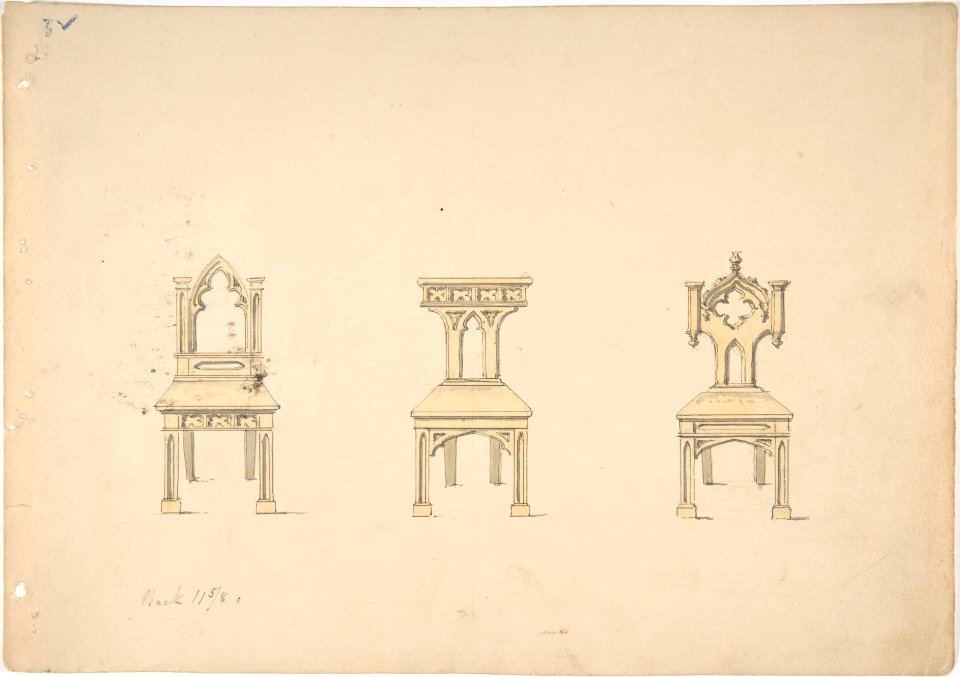 Design for Three Gothic Style Wooden Chairs MET DP807156