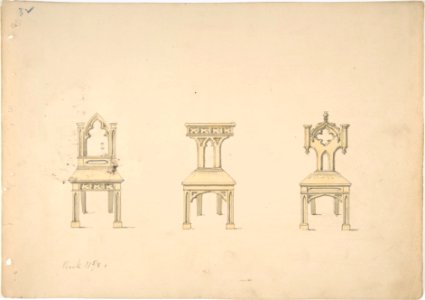 Design for Three Gothic Style Wooden Chairs MET DP807156