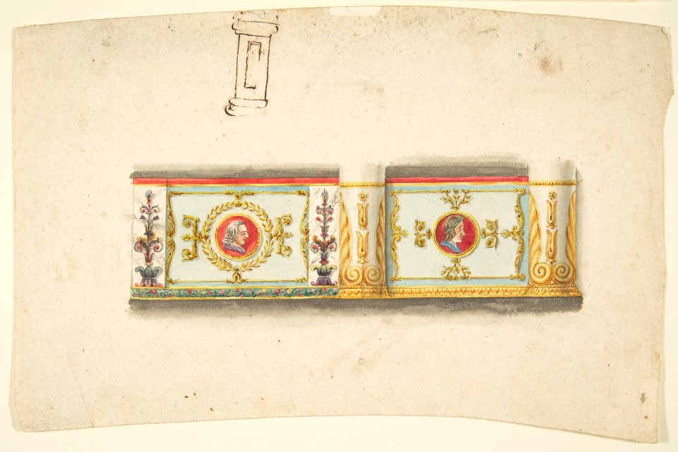 Design for a Decorative Wall Panel with Profile Portraits, and a Study for a Column MET DP812712