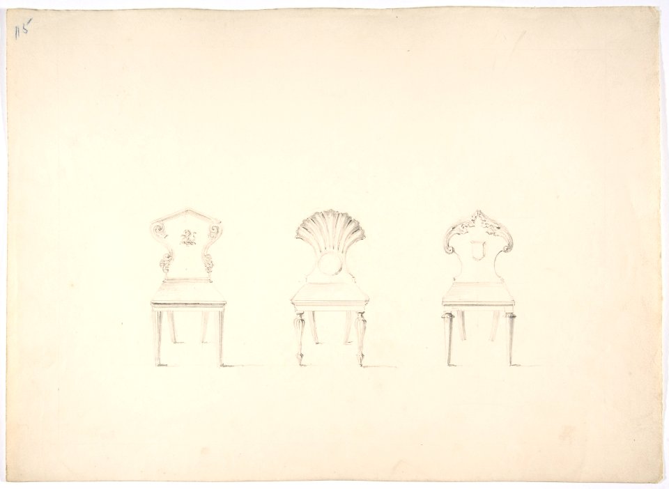 Design for Three Chairs, Two with Armorial Ornament on Backs MET DP807179
