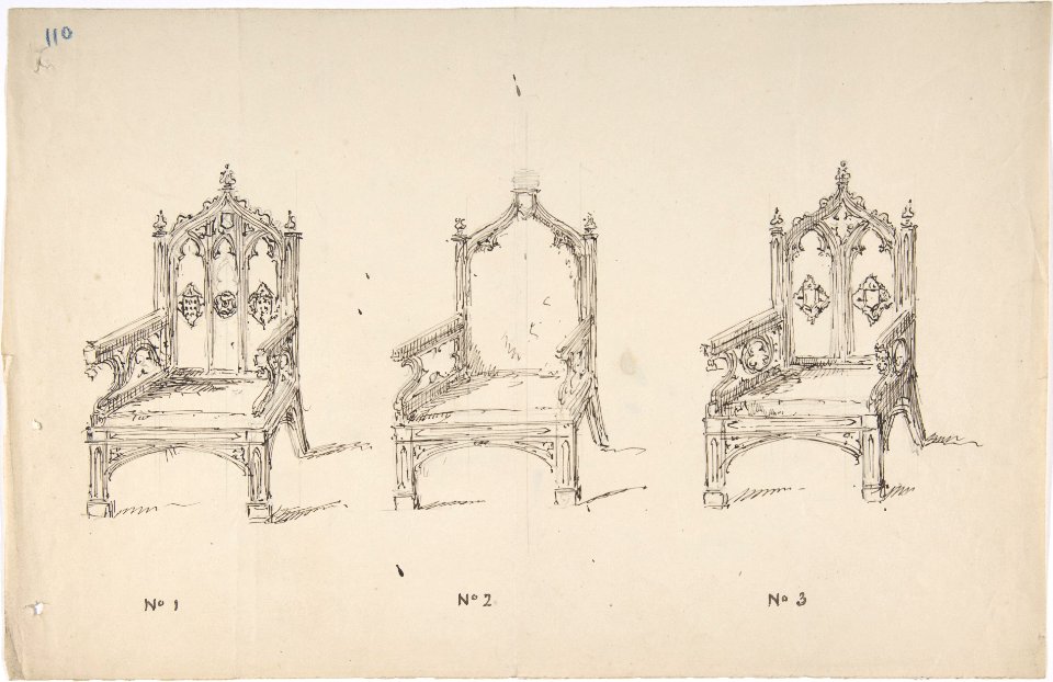 Design for Three Low Gothic Style Arm Chairs MET DP807149