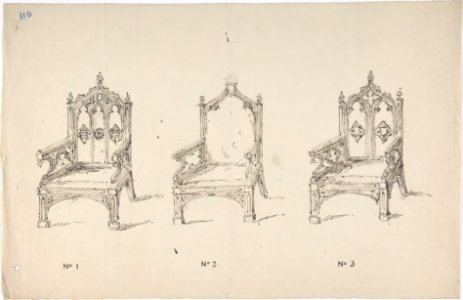 Design for Three Low Gothic Style Arm Chairs MET DP807149