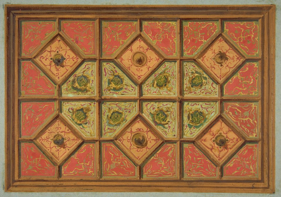 Design for the painted decoration of a coffered ceiling incorporating the initial- H MET DP811233
