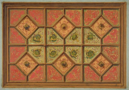 Design for the painted decoration of a coffered ceiling incorporating the initial- H MET DP811233