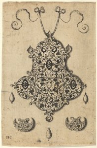 Design for the Verso of a Pendant with Grapevines Above Axe-Shaped Ornaments MET DP837376