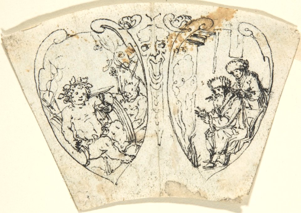 Design for a Cup (?) with Bacchus and Two Figures Warming Themselves (January) MET DP803571