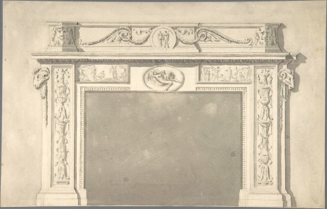 Design for a Classical Chimneypiece with Rams Heads, and Leda and the Swan. MET DP805614