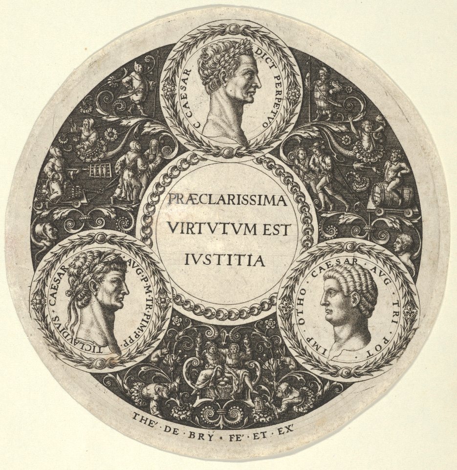 Design for a Dish with Portraits of the Roman Emperors Caesar, Claudius, and Otho MET DP837270